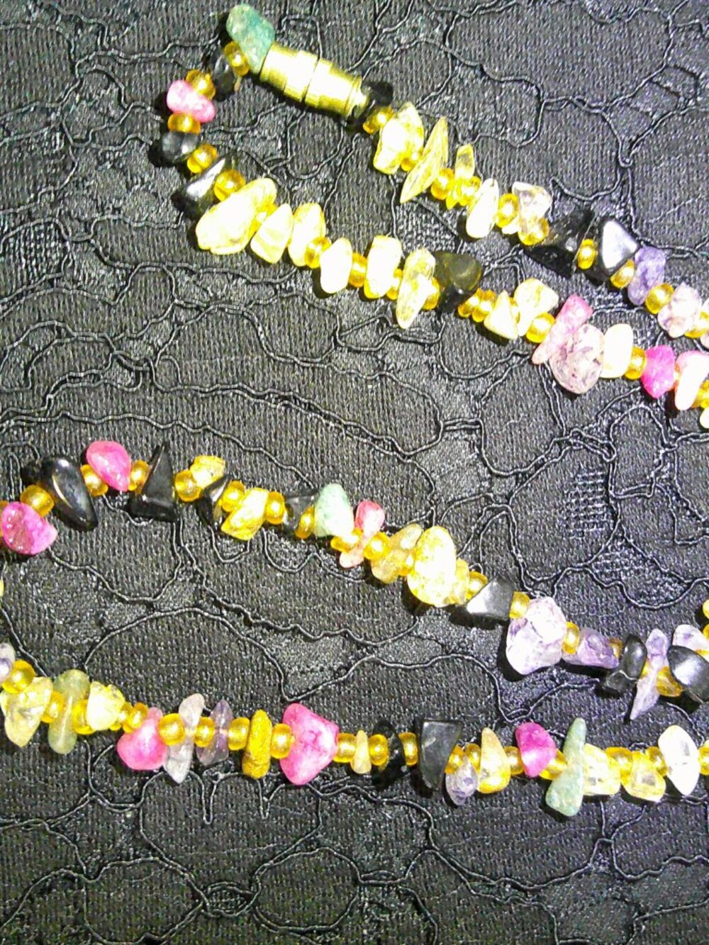 Vintage Multi-Color Gemstone Chip Bead Necklace Mixed Stones Brass Screw Clasp